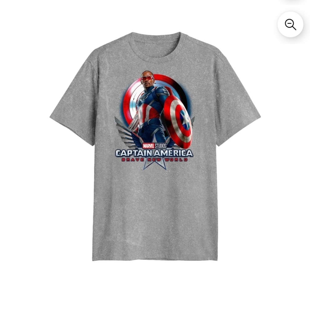 Marvel Captain America Shield & Falcon Portrait Tee - Gray with Red & Blue